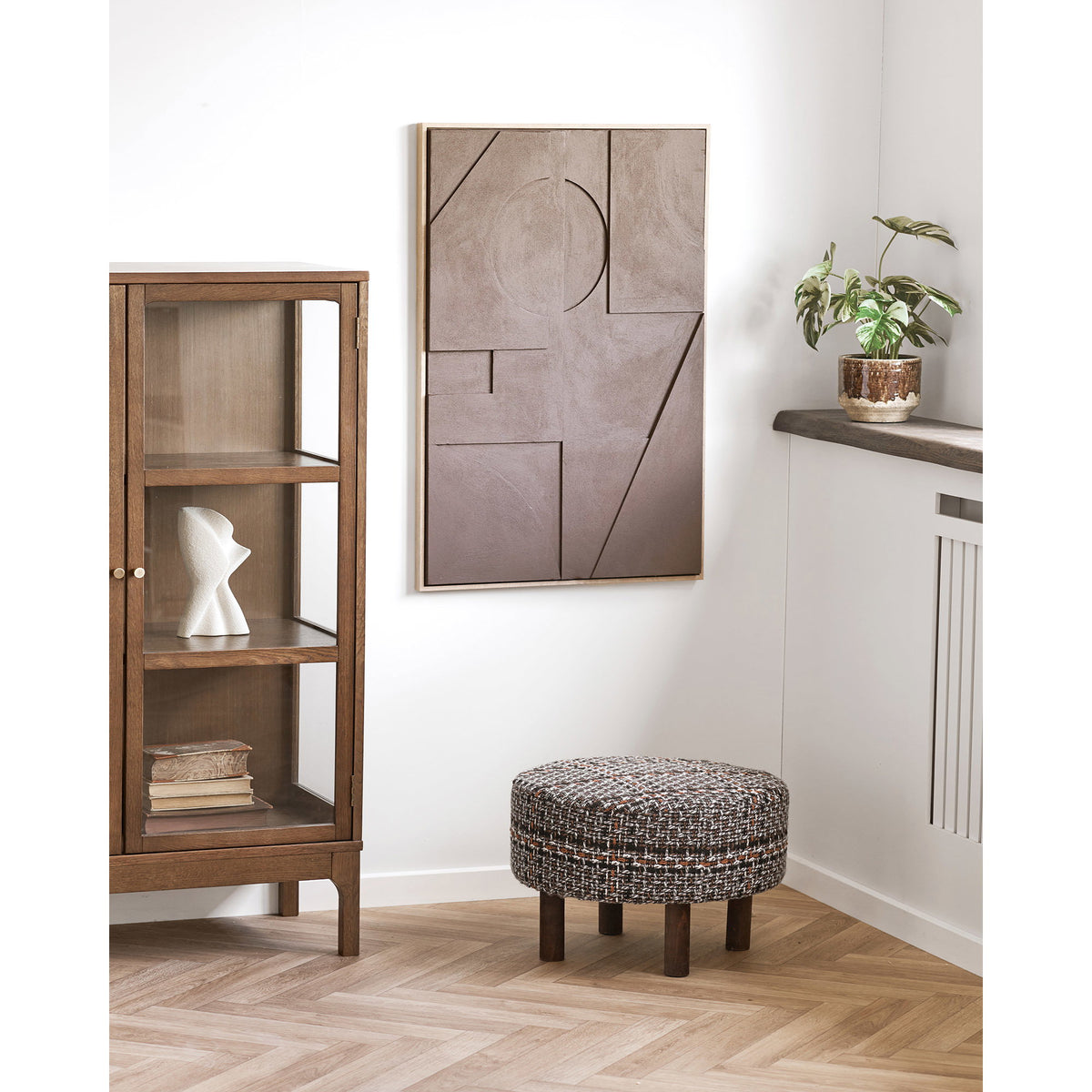 Falkirk fekete-barna mintás puff ø50x36